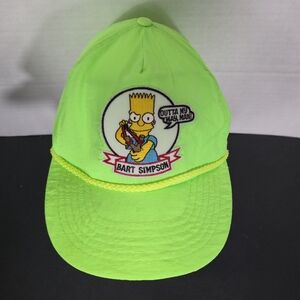 Vintage The Simpsons Snapback Hat Cap Bart Outta My Way Man Neon Green